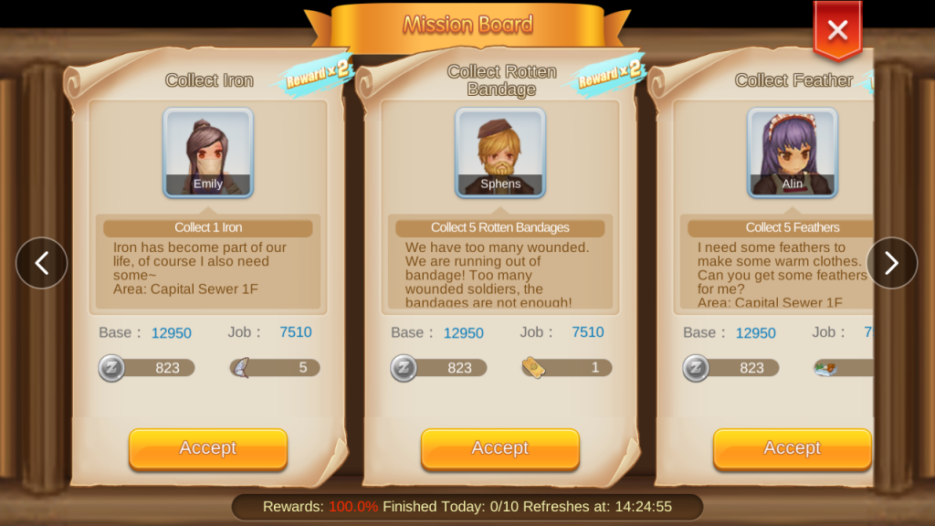 mission board quests and rewards ragnarok mobile